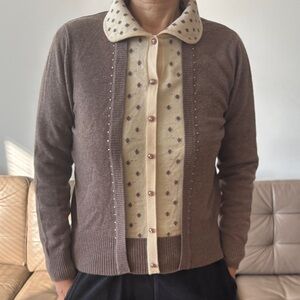 Brown Cashmere Wool Blend Cardigan
